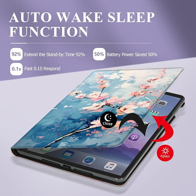 Case for Samsung Galaxy Tab A11 + Plus/A9 + Plus 11 Inch 2025/2023 Ultra-Thin Multi-Angle Protective Cover with Auto Sleep/Wake Black Cat and the Blue Flower
