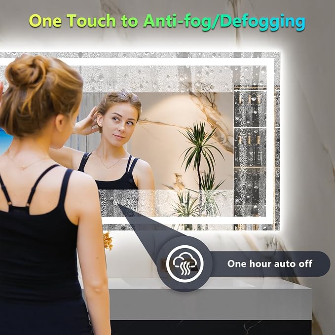 YEELAIT 60x40 Inch RGB LED Bathroom Mirror Front Light and RGB Backlit Lighted Vanity Mirror for Bathroom Wall Mounted Dimmable Anti Fog Memory Shatter-Proof IP54 Waterproof Horizontal/Vertical