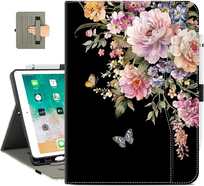 Vimorco for iPad 9th/8th/7th Generation Case 10.2-inch Pencil Holder/Pocket | for iPad Air 3rd Generation Case 10.5-inch for iPad Pro 10.5 Inch Cases Hand Strap Adjustable Angle Beach Path Scenery