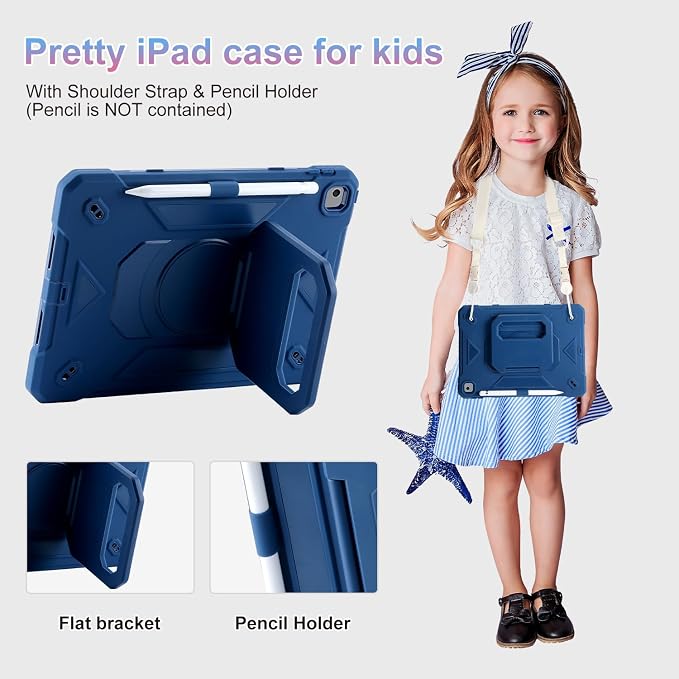 for iPad (A16) 11th Generation Case 11 Inch 2025/ iPad 10th Generation Case 10.9 Inch 2022 with 360 Rotating Grip Magic StandPencil Slot/Key Chain/Carrying Shoulder Strap Cover for iPad 10th Gen
