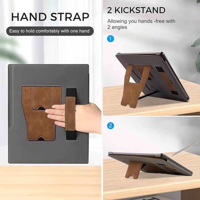 CoBak Stand Case for Remarkable 2 Paper Tablet 2020 10.3 with Hand Strap | Lightweight and Hard Back Shell Protective Book Folio Cover with 2 Kickstand Stand Angles and Pen Holder Features Black