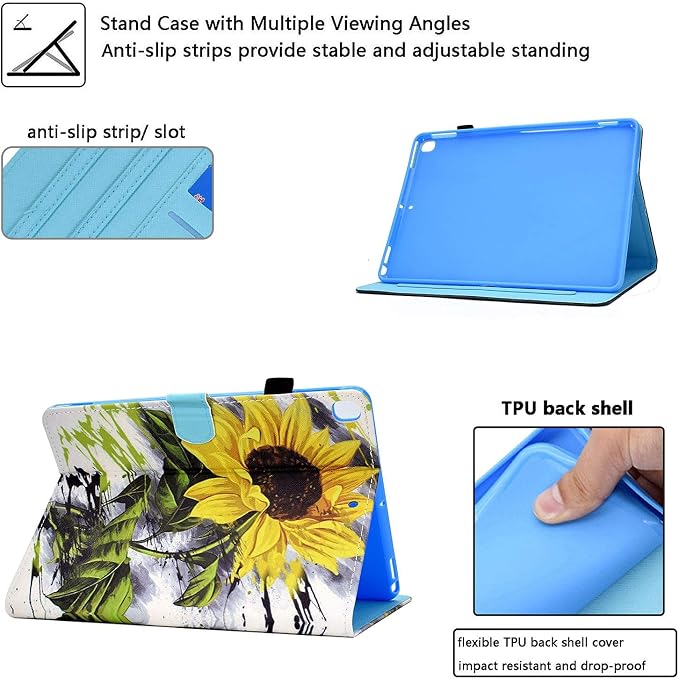 for Apple iPad 9th/8th/7th Generation 10.2 Inch Case 2021/2020/2019Smart PU Leather Folio Stand Magnetic Wallet with Card Pockets [Auto Wake/Sleep] Soft TPU Shockproof Cover Pink Beach Sea
