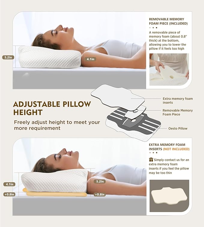 Osteo Cervical Pillow for Neck Pain Relief, Hollow Design Odorless Memory Foam Pillows with Cooling Case, Adjustable Orthopedic Bed Pillow for Sleeping, Support for Side Back Sleepers