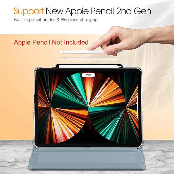 Fintie Rotating Case for iPad Pro 12.9-inch 6th/5th/4th/3rd Generation | 360° Swivel Stand Landscape &amp Portrait Viewing Shockproof Protective Cover Pencil Holder Auto Sleep/Wake Black