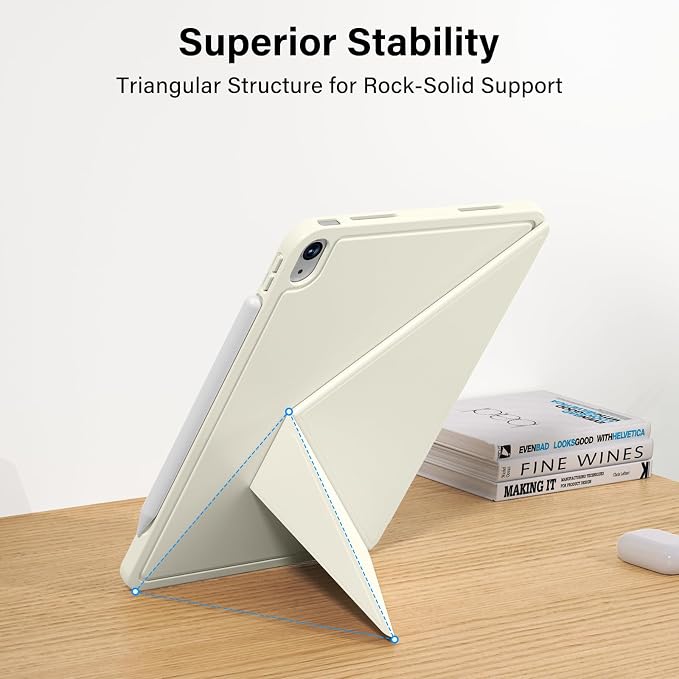 Aoub Case for iPad (A16) 11th Generation Case 11 Inch 2025 iPad 10th Generation 10.9 Inch 2022 Magnetic Buckle Magnetic Attachment Slim Trifold Stand Smart Cover Auto Wake/Sleep Cream White