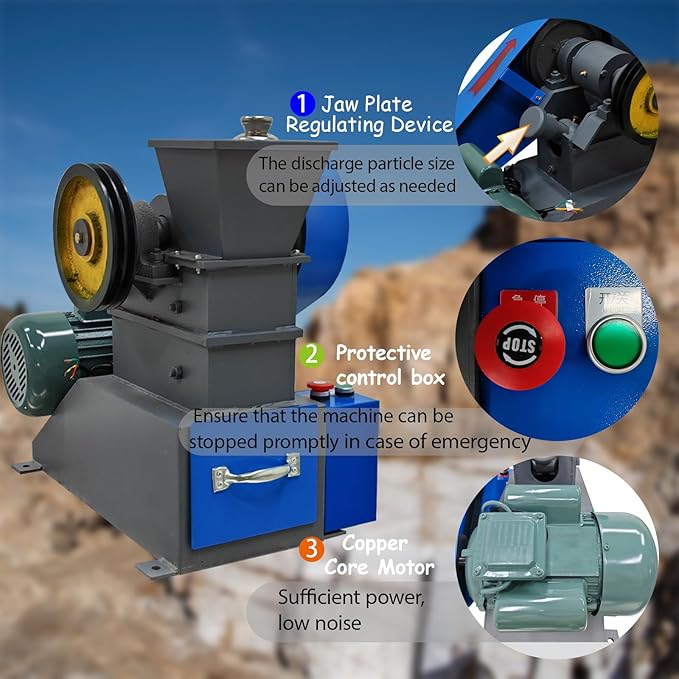 Banfluxion Rock Crusher 220V Mini Jaw Crusher Can Crusher Steel Stone Grinder Industrial Shredder Rock Crusher Machine 2.2KW Ore Coal Stone Crushing Machine 100x60 mm