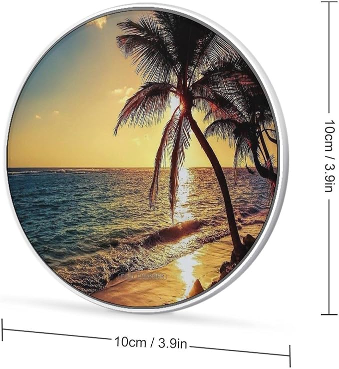 Night Beach View Wireless Charger Portable 10W Fast Wireless Charging Pad Compatible with Phone Ultra-Thin Charging Station Lightweight Charger Mat for Travel Home Office Desk