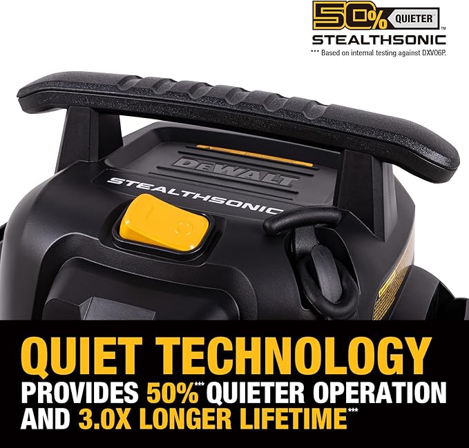 DEWALT 6 Gallon STEALTHSONIC Wet Dry Shop Vac, Powerful Suction & Portable Shop Vacuum with Attachments, Ultra Quiet Heavy Duty Shopvac for Home, Garage, Car, Workshop, Jobsite, DXV06P-QT, 5 Peak HP