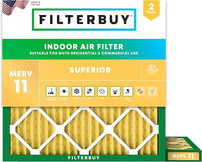 Filterbuy 15x15x1 Air Filter MERV 11 Superior Pet & Allergy Defense,