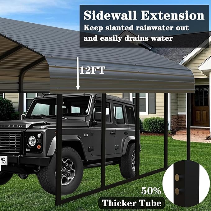 20x20 FT Heavy Duty Metal Carport with Galvanized Steel Roof & Frame - All-Weather Portable Garage Shelter for 2 Cars, Safe Boat Cover & Yard Protection