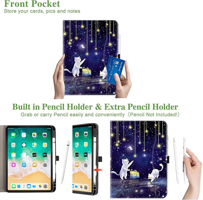 Vimorco for iPad Pro 11-inch Case M5/M4 2025/2024 for iPad Pro Case 11 Inch M5/M4 Pencil Holder/Hand Strap/Pocket/Screen Protection Band 3 Adjustable Angles Auto Sleep/Wake Beach Blue Ocean