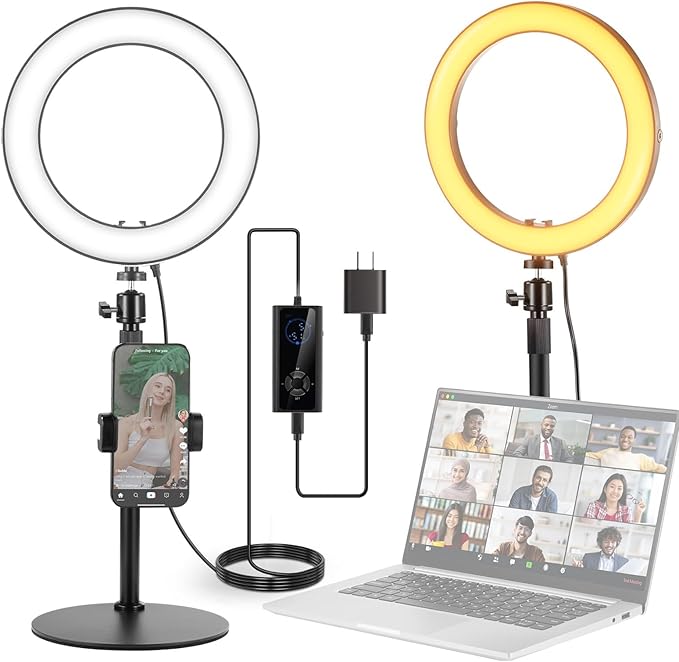 NEEWER 12" 24W High Power Desk Ring Light with Stand/Phone Holder, LED Selfie Video Conference Lighting for iPhone Streaming Makeup Vlog Recording Laptop Computer Webcam Zoom Call Podcast, RH12B