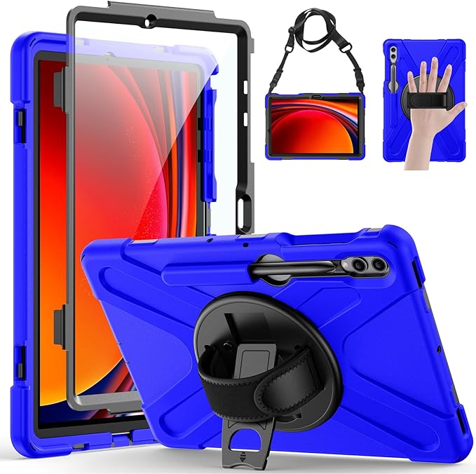 Gerutek Case for Samsung Galaxy Tab S10 FE+/ S10 FE Plus 2025 13.1 Inch Full-Body Drop Protective Case with Screen Protector Pen Holder 360° Rotate Hand Strap &amp StandShoulder Strap Black