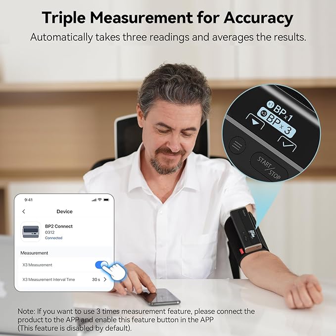 Checkme WiFi Blood Pressure Monitor for Home Use, Bluetooth Automatic Arm Cuff, Smart Digital BP Machine, Wireless Portable USB Rechargeable with X3 Accuracy Function, Free APP for iOS & Android Black