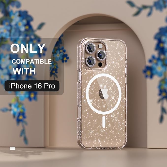 Choiche for iPhone 15 Pro Max Case Compatible with MagSafe Glitter Black | Women Girly Cute Glitter Sparkly Magnetic Phone Case with Diamond Camera Lens Protectors Military-Grade Drop Protection 6.7