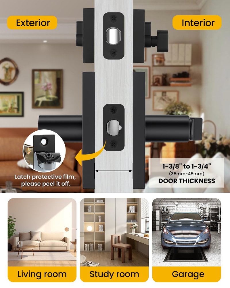 Goldenwarm Matte Black Entry Door Handle and Deadbolt Set, Heavy Duty Zinc Alloy Black Exterior Door Handle - Front Door Lock Set for Exterior Doors, Left-Right Universal Door Lock, 1 Pack
