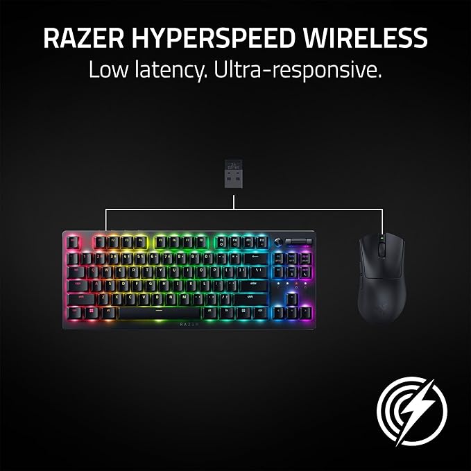 Razer DeathAdder V3 HyperSpeed Wireless Gaming Mouse: 55g Lightweight - USB C Charging - Up to 100 Hr Battery - Advanced 26K Optical Sensor - Gen-3 Optical Switches - 8 Programmable Controls - Black