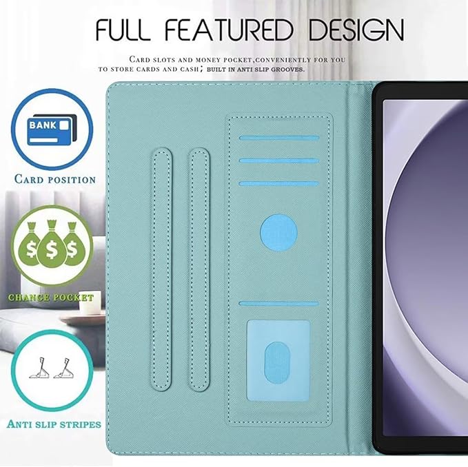 Case for Samsung Galaxy Tab A9 8.7 Inch 2023 (SM-X110/X115/X117) Suede Embossed Flower Flip Stand Protective Shell with Pen Holder &amp Card Slot No Smart Auto Wake/Sleep Function Brown