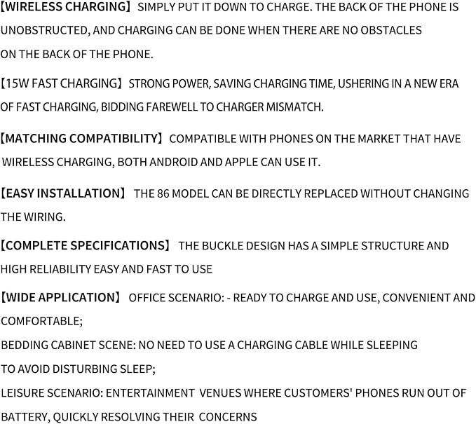 QI Universal Flush Wall Mount Wireless Charger15W Fast Charging Stand for PhonesAC 110–220V Easy DIY Install Compatible with iPhone &amp Android (Black)