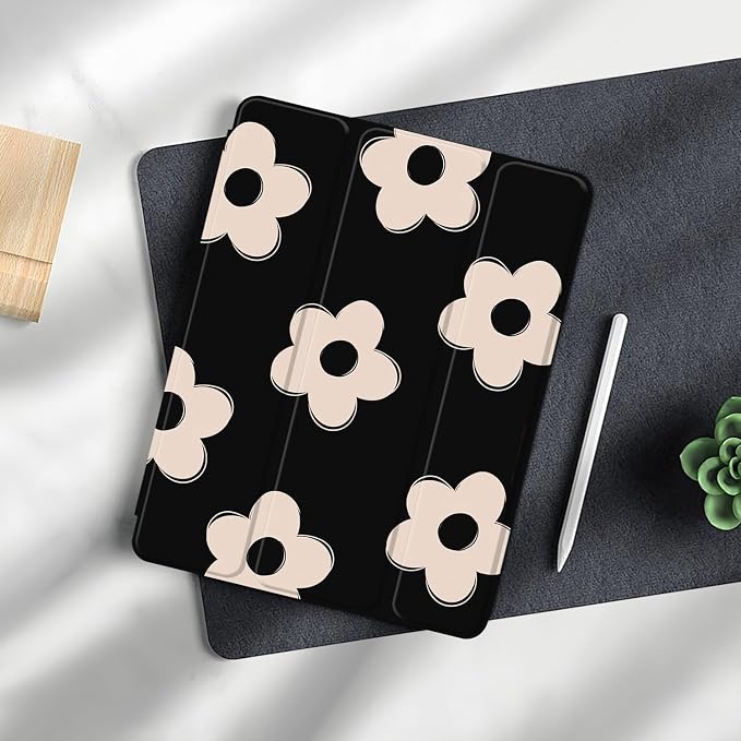 Case for iPad 6th / 5th Generation 9.7-inch iPad Air 2 /Air 1 | Smart Trifold Stand Shockproof Case with Pencil Holder Auto Wake/Sleep Cover Viewing &amp Typing Angles Black Flowers