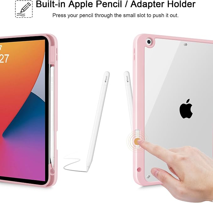 May Chen for iPad 9th Generation with Pencil Holder iPad 8th/7th Gen Case 10.2-inch [Penceil Holder] Trifold Stand Auto Wake/Sleep Clear TPU Protection Back Cover Ballet Shoes