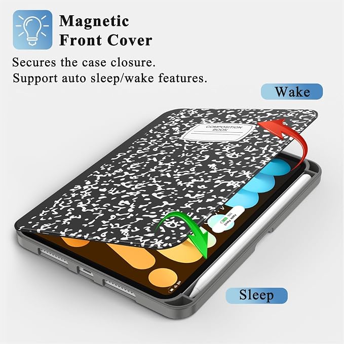 Case for iPad mini 7 (A17 Pro) 2024/Mini 6 2021 8.3-Book Black | Slim Lightweight Folio Stand Case Auto Wake/Sleep Soft TPU Back Cover with Pencil Holder for iPad mini 7th/6th Generation