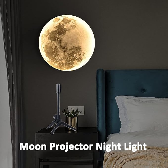 BODLYL Non-Fade Moon Projector Night Light, USB Powered Moon Lamp Romantic Atmosphere Night Light Projector for Bedroomr, Gift for Kids Moon Lover Couples Selfie Wall Ceiling Decor with 3 Colors