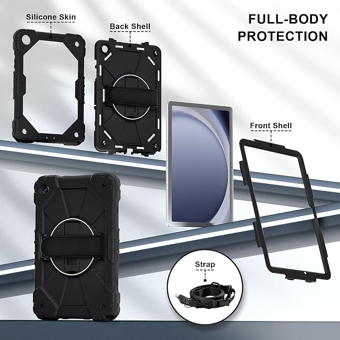 DreamerX for Samsung Galaxy Tab Active5 Pro 2025/Active 4 PRO/Active PRO 10.1 Case Heavy Duty Rugged Shockproof Drop Protection Cover with 360 Rotating Stand Handle Hand Strap Shoulder Strap Black