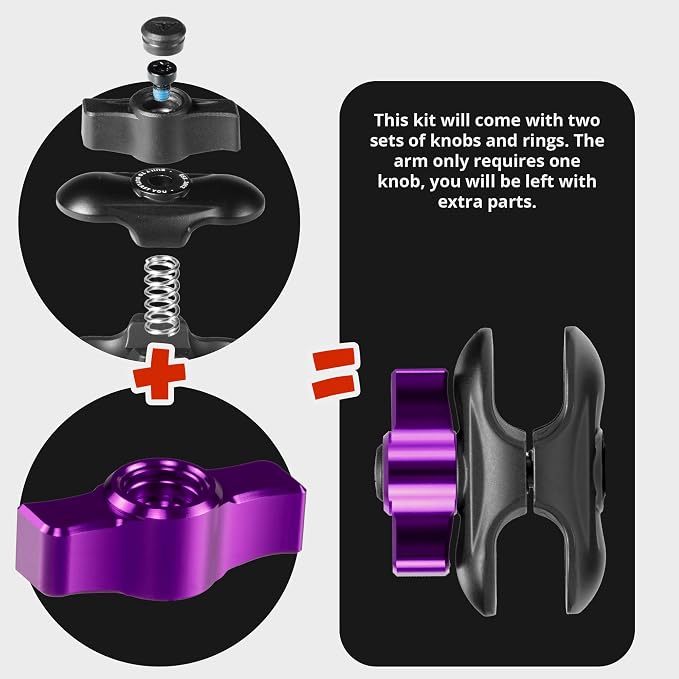 2 Long Metal 20mm Ball and Socket Arm | Tackform DuraLock 20 Series | Dual 20mm Sockets with Optional Anti-Theft Knob | Black