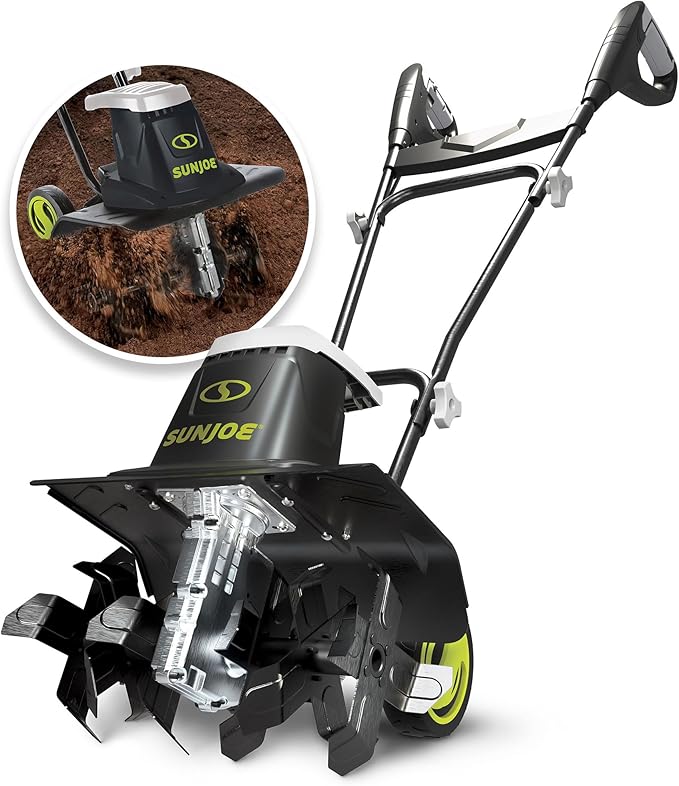 Sun Joe Corded Electric Garden Tiller & Cultivator with Steel Tines, 16 Inch, 13.5-Amp Motor - Heavy-Duty Tilling Machine for Lawn, Yard, and Gardening Care, TJ604E