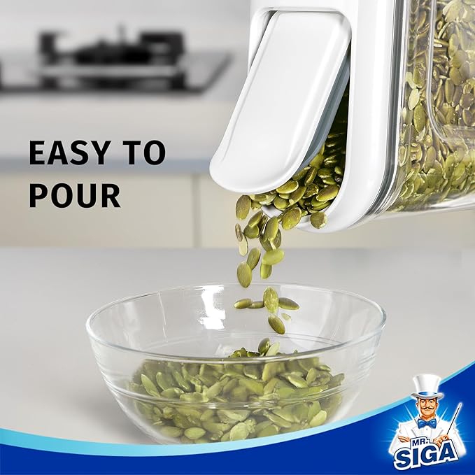 MR.SIGA Airtight Cereal Dispenser Set, Storage Containers for Dry Goods, Nuts, Beans, Snacks, BPA Free, 1.3 L / 1.37 Qt, Small, Clear, 2 Pack