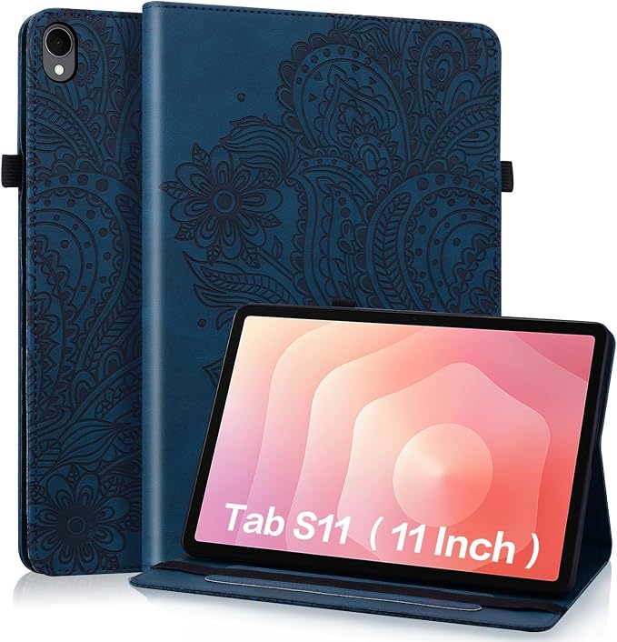 Case for Samsung Galaxy Tab S11 11 Inch PU Leather Multi-Angle Viewing Stand Wallet Protective Cover with Card Slots - Blue