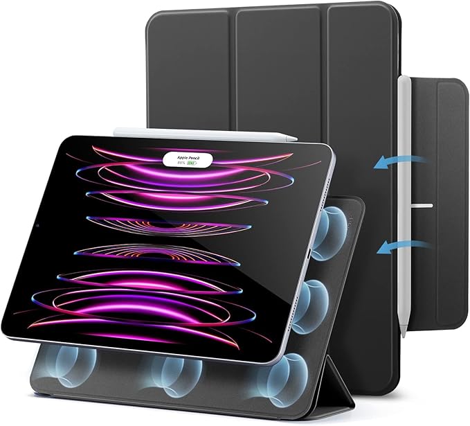 ESR for iPad Pro 12.9 6th/5th/4th Gen, iPad Air 13 Inch Case M3/M2 (2025/2024), Powerful Magnetic Attachment, Slim Trifold Stand Case, Supports Pencil Pro & Pencil (USB-C), Rebound Series, Black