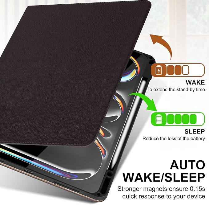Genuine Leather Case for iPad 11th Gen 11/10th Gen 10.9 Black | Pencil Holder Adjustable Stand Auto Wake/Sleep Shockproof