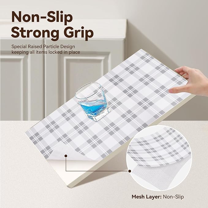 Drawer Shelf Liner for Kitchen Cabinets, Non Adhesive Slip Resistant Shelf Paper Easy to Clean, Strong Grip Thickened Waterproof Washable Mats for Pantry Shelves Cupboard Dresser(Grey, 24 in x 10 FT)