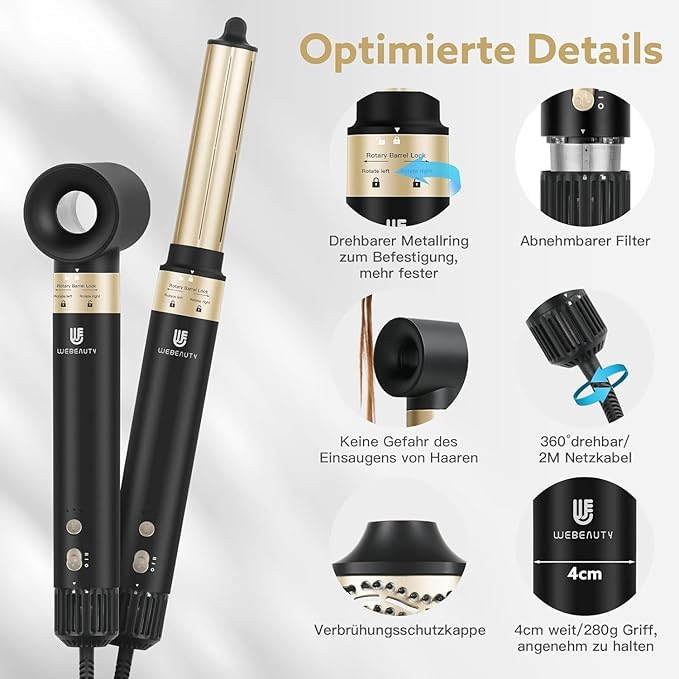 webeauty 5 in 1 Hot Air Styler, High-Speed Negative Ionic Hair Dryer with Auto Curlers, Professional Blow Dryer Brush, Volumizer Straightener Multiple Styling, No Heat Damage