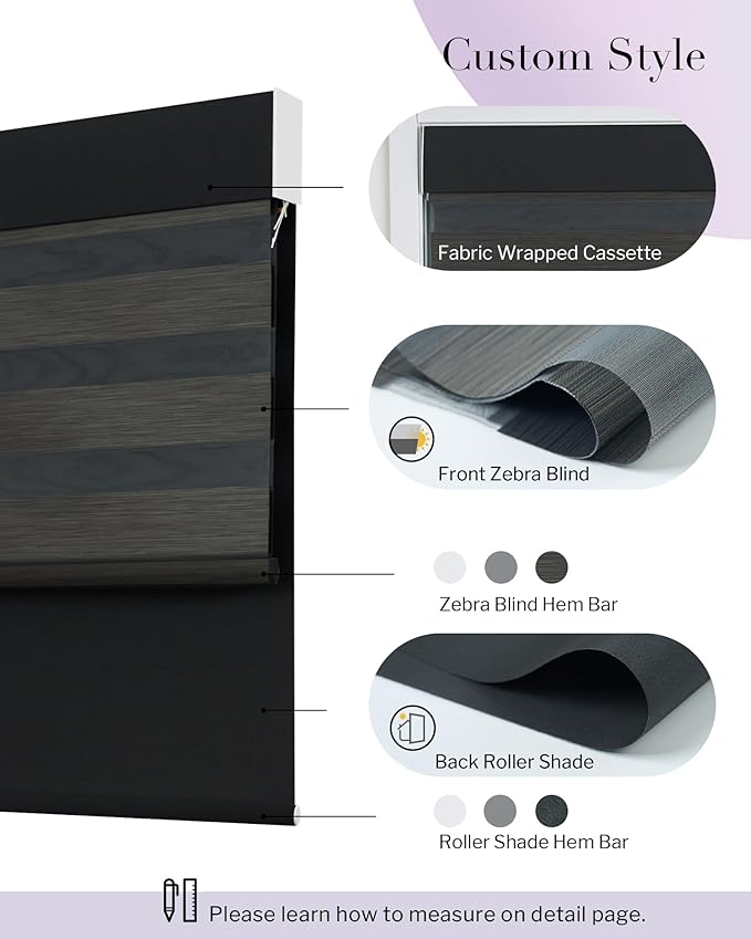 Graywind Smart Dual Shades Compatible with Alexa Google Homepod Motorized Double Zebra Blinds Matter Solar Powered, Custom Size (Black)