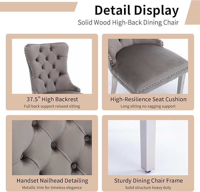 Luxury Upholstered Dining Chairs Set of 4, Beige Kitchen Chair with Silver Metal Legs, Velvet Tufted Back Dining Chair, Sillas de Comedor, Modern Kitchen & Dining Room Chairs (Beige, 4 Pcs)