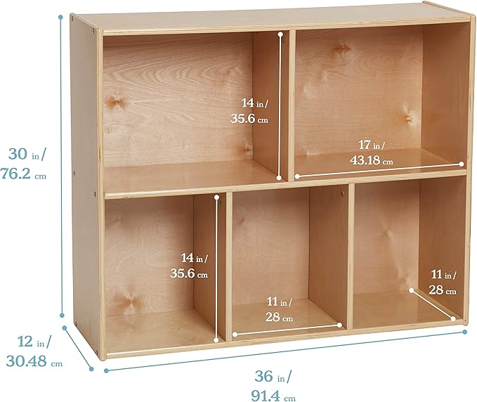ECR4Kids Streamline 5-Compartment Storage Cabinet, 30in, Classroom Furniture, Natural