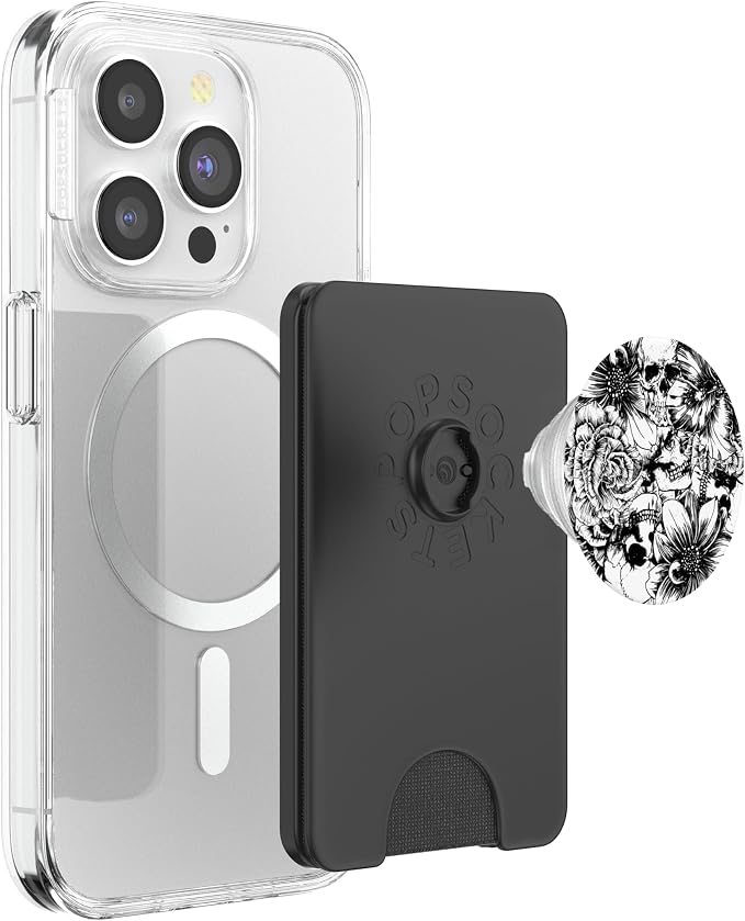 Black and White Floral Skulls PopSockets Adhesive PopGrip