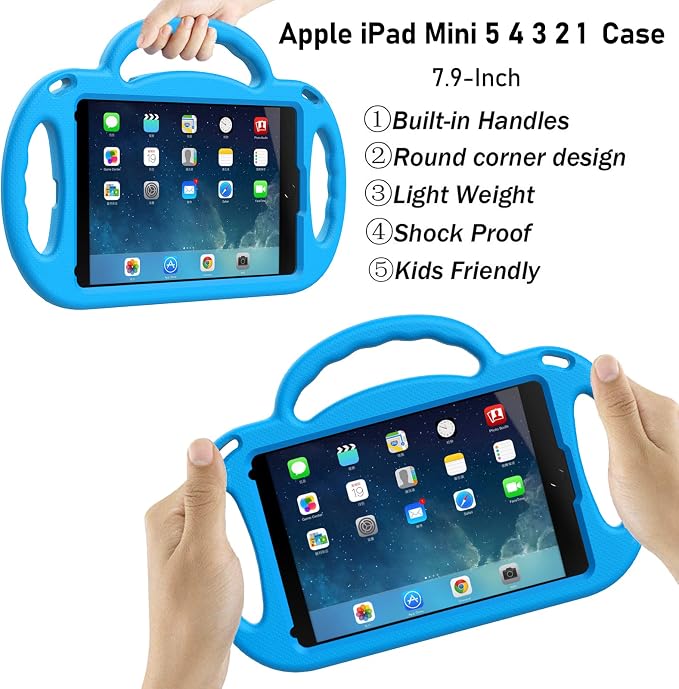 LTROP Kids Case for iPad Mini 5/4/3/2/1 7.9 Inch Case with Shoulder Strap Shockproof Handle Kickstand for iPad Mini 5th/4th/3rd/2nd/1st Generation for Kids Toddler Boys Girls Blue