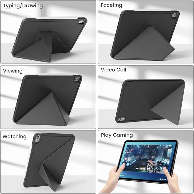 Case for iPad A16 11th/10th Generation 11/10.9 inch Black | Magnetic Attachment Slim Soft TPU Protective Case Multi Angles Hidden Pencil Holder Shockproof Frame Auto Wake/Sleep