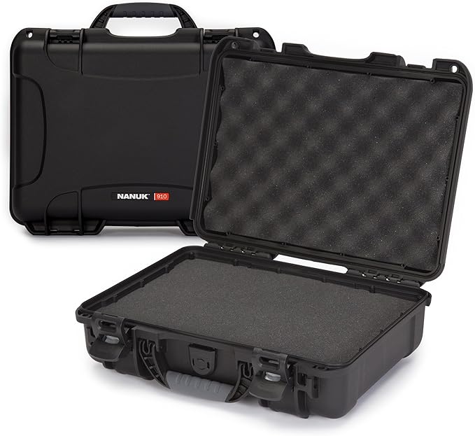 NANUK 910 Hard Case with Customizable Cubed Foam, IP67 Waterproof, Dustproof and Impact Resistant, 14.3” x 11.1” x 4.7”, Rugged Construction for Ultimate Protection, Made in Canada – Black