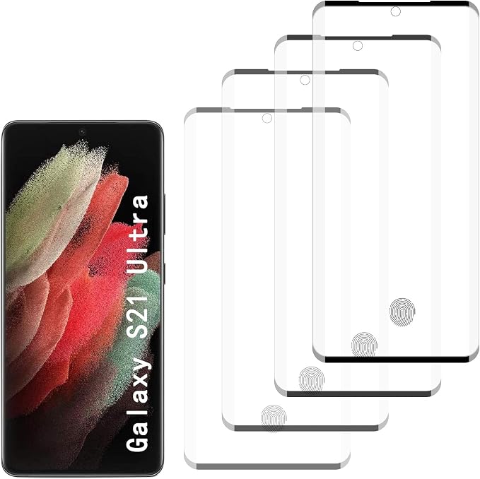 [4 Pack] Tempered Glass Screen Protector for Samsung Galaxy S21 ultra | Tempered Glass Scratch Resistant Easy-Install Bubble Free Anti-Fingerprint