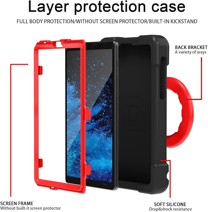 AKABEILA Compatible with Samsung Galaxy Tab A7 Lite T220/T225 Tablet Case，Rugged Kids Case with Stand Lightweight Shockproof Kids Friendly Tablet Cover Black+Red