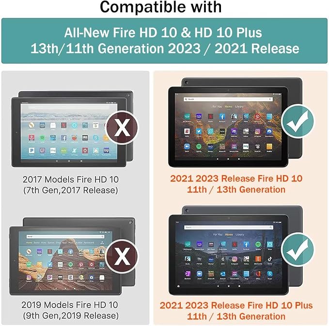 Fancity Case for Kindle Fire HD 10/10 Plus 13th/11th Generation 2023/2021 | Premium PU Leather Protective Case with Adjustable Angles Auto Wake/Sleep Hand Strap for Fire HD 10/10 Plus Black Floral