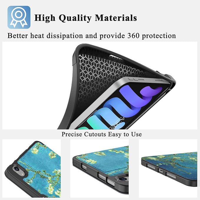Case for iPad mini 7 (A17 Pro) 2024/Mini 6 2021 8.3-Book Black | Slim Lightweight Folio Stand Case Auto Wake/Sleep Soft TPU Back Cover with Pencil Holder for iPad mini 7th/6th Generation