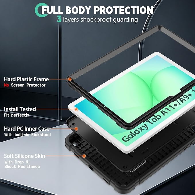 Shockproof Case for Samsung Galaxy Tab A11 Plus 11 inch 2026 with Built-in Kickstand 3 Layers Heavy Duty Protection Cover for Tab A9+ 10.9 2023 Blush Pink