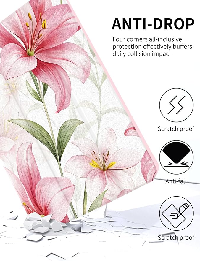 Case for iPad 9th/ 8th/ 7th Generation Case 10.2&amp10.5 Inch (2021/2020/2019 Release) Slim Lightweight Soft Trifold Back Cover with Pencil Holder &amp Auto Sleep/Wake Cover Cherries Cheetah Bows