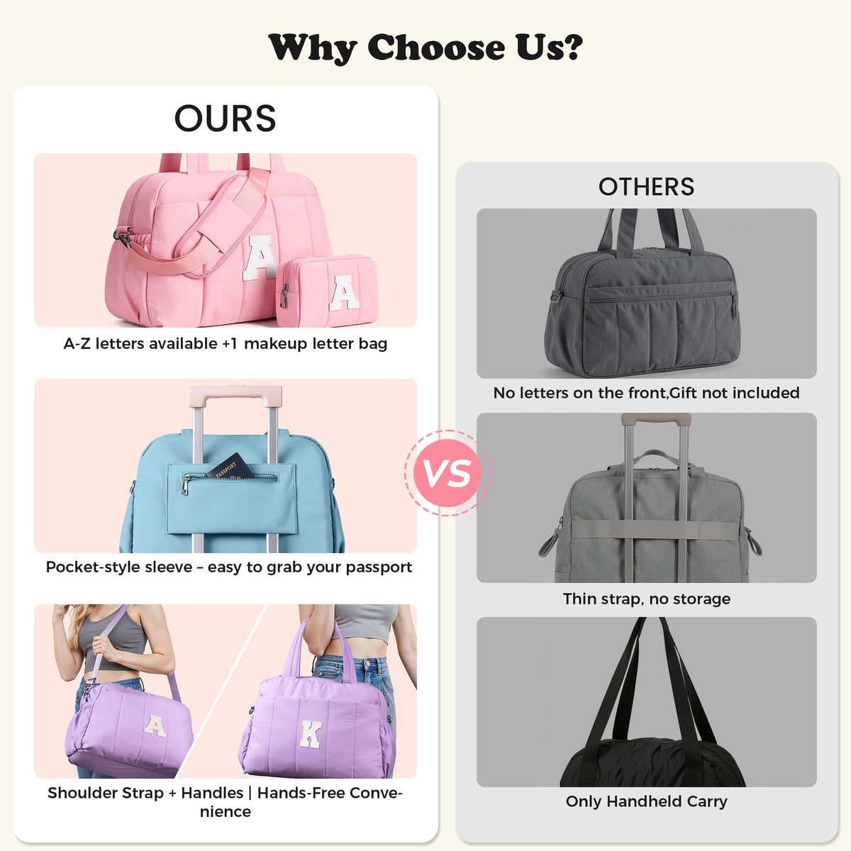 Vogewood Duffle Bag for Travel, Weekender Bags for Women-Gifts for Women Birthday, Initial Overnight Bag with Wet Pocket-Travel Bags with Makeup Pouch-Birthday Gifts for Kid/Girl/Teen-Dance Bags